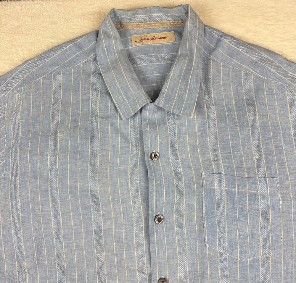 Tommy Bahama Men’s XL Blue Stripe 100% Linen Long Sleeve Button Down Shirt